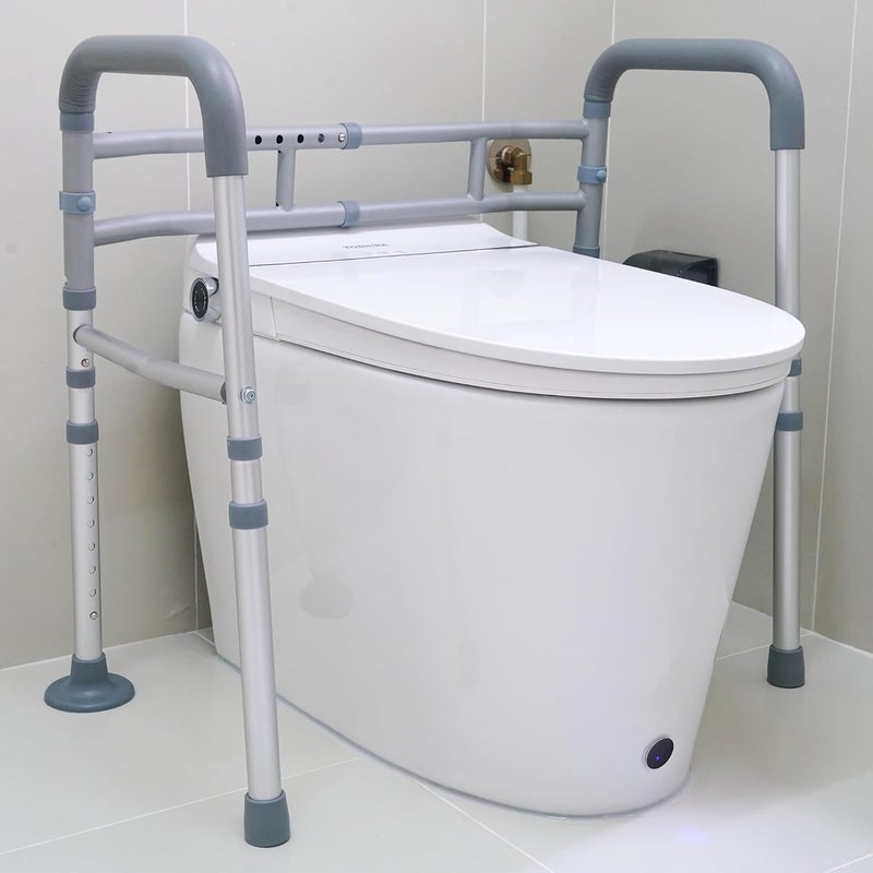 LandTale Toilet Safety Rails, Adjustable Toilet Rails for Elderly Adults Senior Disabled Handicap, Toilet Assistance Handles Safety Frames, Fit for Most Toilet, Foldable & Portable - Image 2